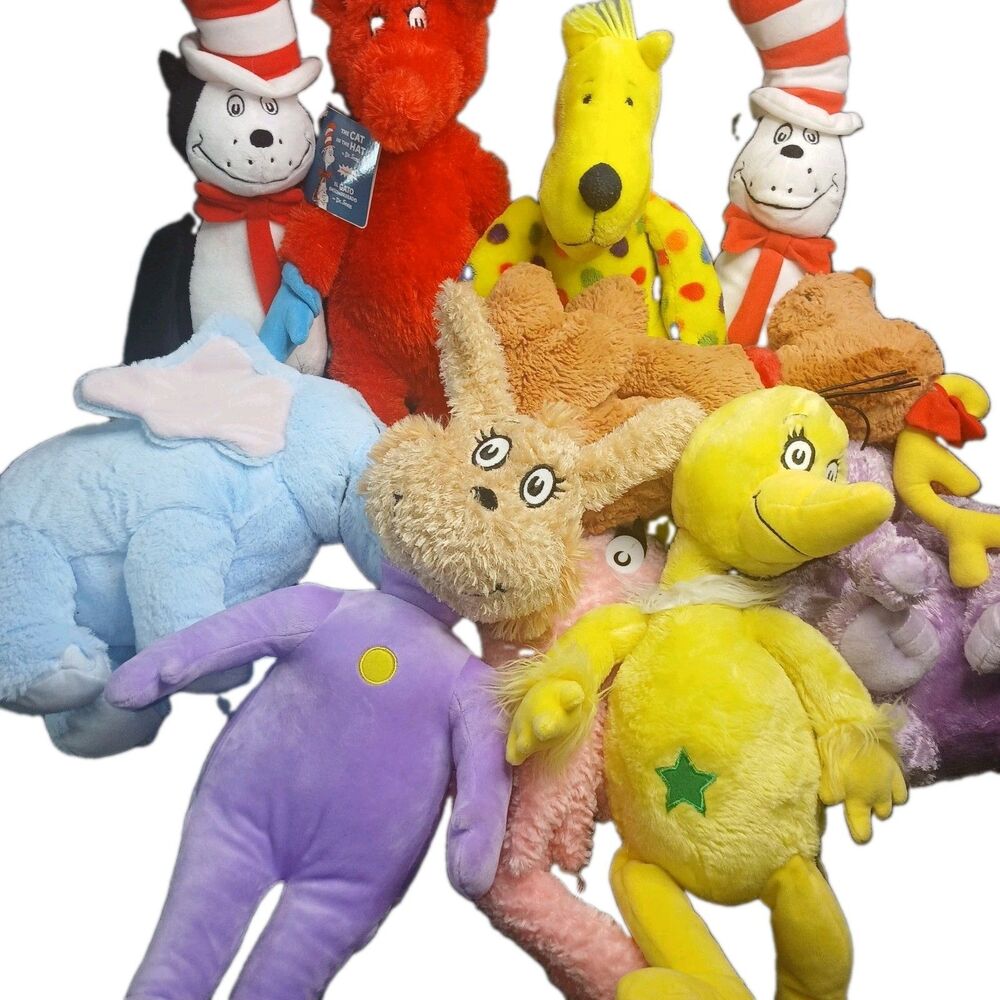 Kohls Cares Mixed Lot of Dr Suess Characters Fish Elephant Cat in Hat Plush Toy